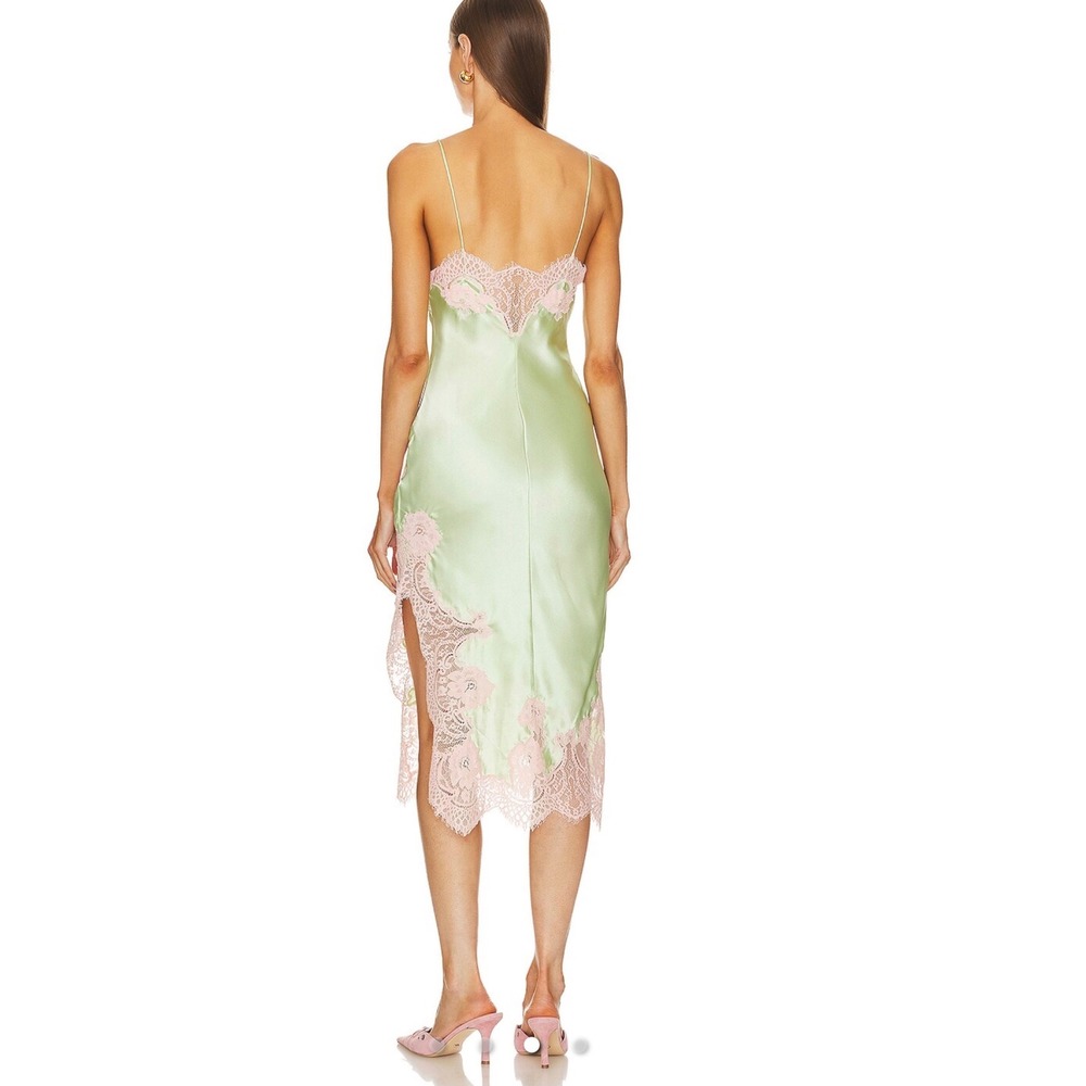 NWT* Alice + Olivia Kerr Midi Slip Dress Satin Green Pink Lace Fairy Romantic 10 - Picture 2 of 15